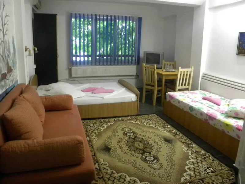 Cameră spațioasă cu canapea și masă la Motel Benida